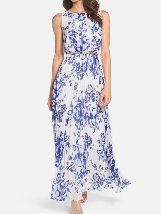 Eliza J Dresses & Skirts - Eliza J White and Blue Floral Pleated Womens' Dress